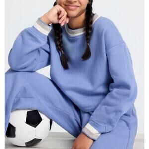 NWT Athleta Girl All Day Sparkle Rib Crew Sweatshirt in Periwinkle Sweatshirt